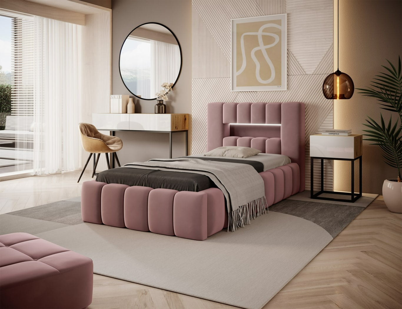 Single Bed West Bastia 1 | size: Length: 234cm, Width: 108cm, Height: 92cm | color: Nube | image: 0 | variant: 1013704