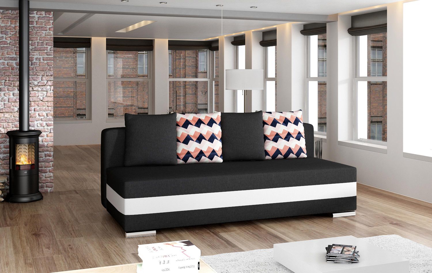 Sleeper Sofa Calia 1 | size: Width: 195cm, Height: 83cm, Depth: 86cm | color: White/Black | image: 1 | variant: 1014031