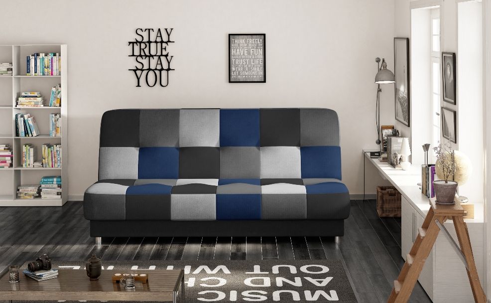 Sleeper Sofa Cayo 1 | size: Width: 192cm, Height: 90cm, Depth: 90cm | color: Black/Grey/Blue | image: 1 | variant: 1012720