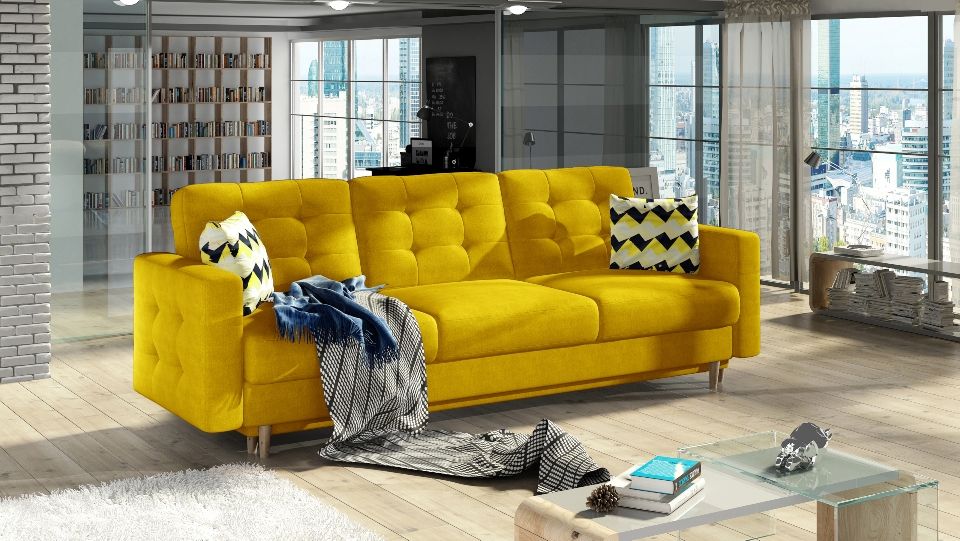 Sleeper Sofa East Sondrio 14 | size: Width: 235cm, Height: 86cm, Depth: 95cm | color: Yellow | image: 0 | variant: 1013971
