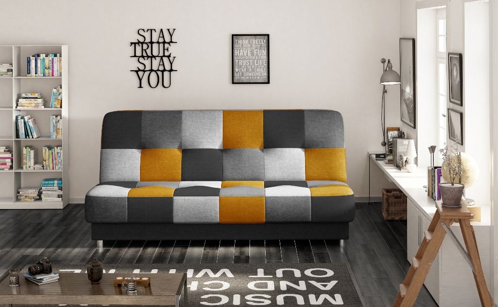 Sleeper Sofa Fort William 2 | size: Width: 192cm, Height: 90cm, Depth: 90cm | color: Black/Orange/Grey | image: 0 | variant: 1013905