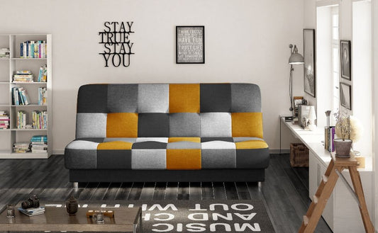 Sleeper Sofa Fort William 2 | size: Width: 192cm, Height: 90cm, Depth: 90cm | color: Black/Orange/Grey | image: 0 | variant: 1013905