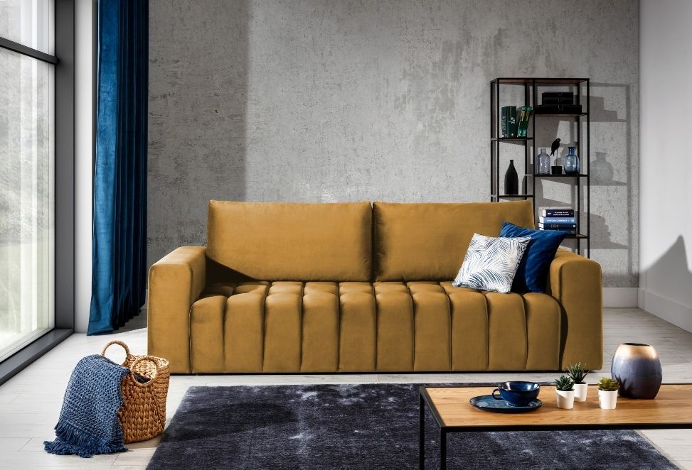 Sleeper Sofa Lazaro 3 | size: Width: 245cm, Height: 85cm, Depth: 97cm | color: Yellow | image: 0 | variant: 1012726