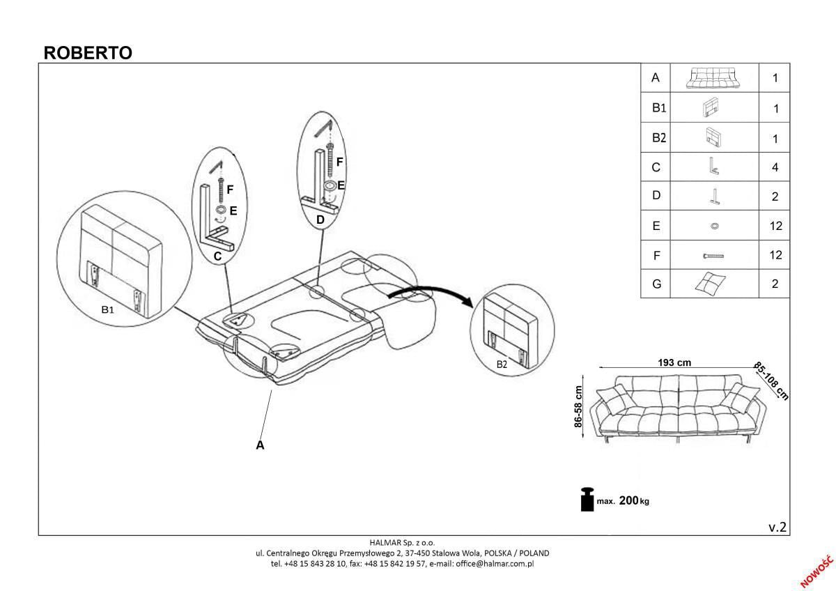 Sleeper Sofa Roberto | size: Width: 193cm, Height: 81cm, Depth: 85cm | color: Gray | image: 5 | variant: 1011035