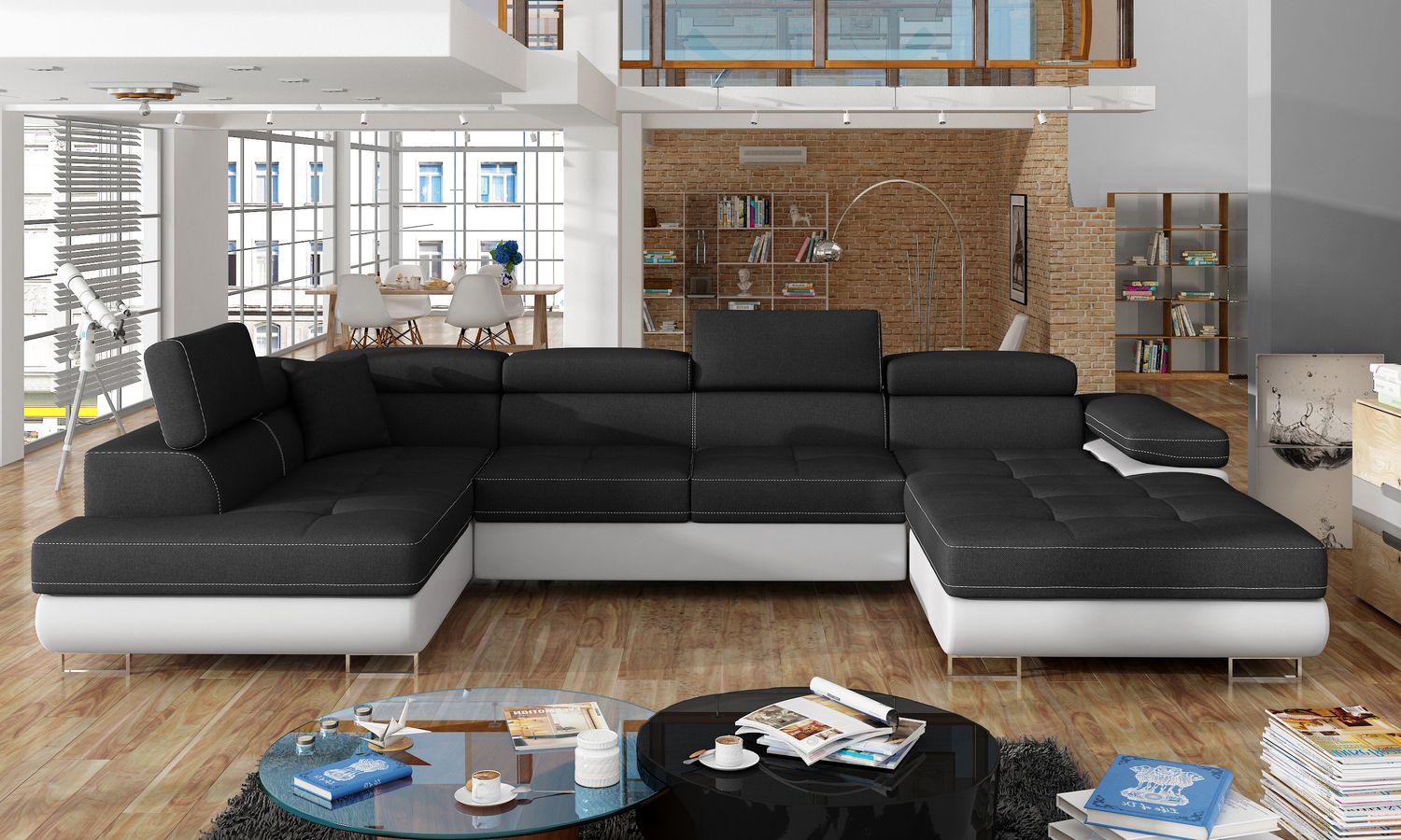 Sleeper Sofa Rodrigo 2 | size: Width: 345cm, Height: 90cm, Depth: 202cm | color: White/Black | image: 1 | variant: 1014012