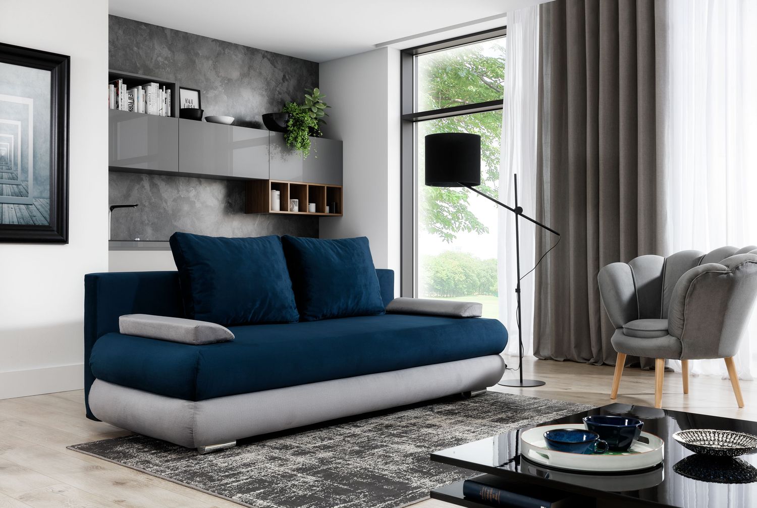 Sleeper Sofa Warwick 21 | size: Width: 60cm, Height: 90cm, Depth: 213cm | color: Monolith | image: 1 | variant: 1017976
