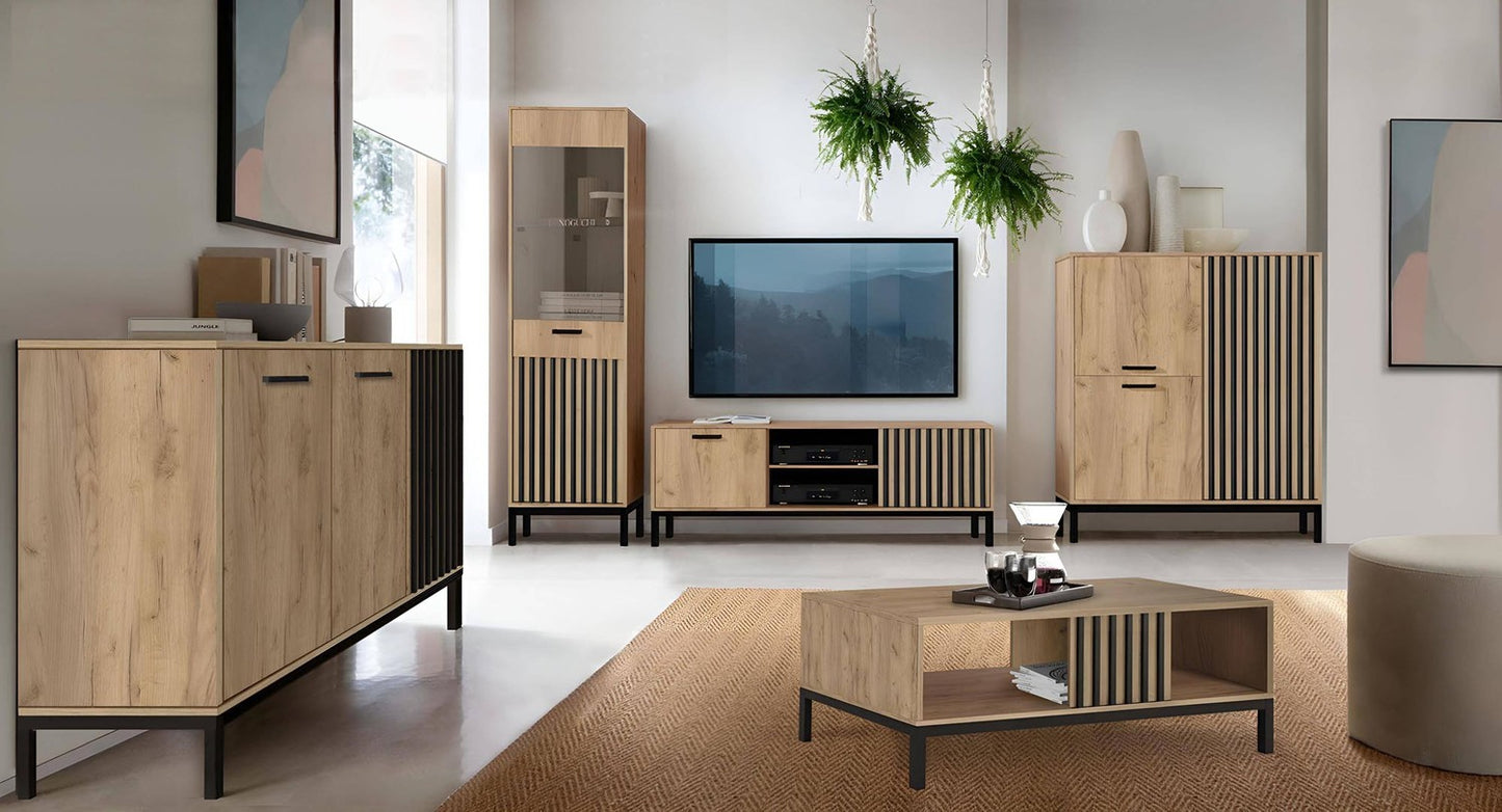 TV Table Lamino | size: Length: 40cm, Width: 180cm, Height: 48cm | color: Black/Oak | image: 3 | variant: 1017865