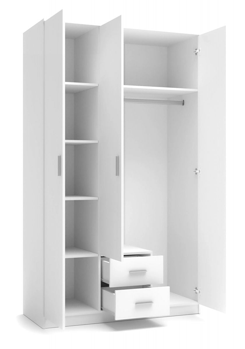 Wardrobe Lima 3 | size: Width: 120cm, Height: 205cm, Depth: 52cm | color: White | image: 1 | variant: 1000349